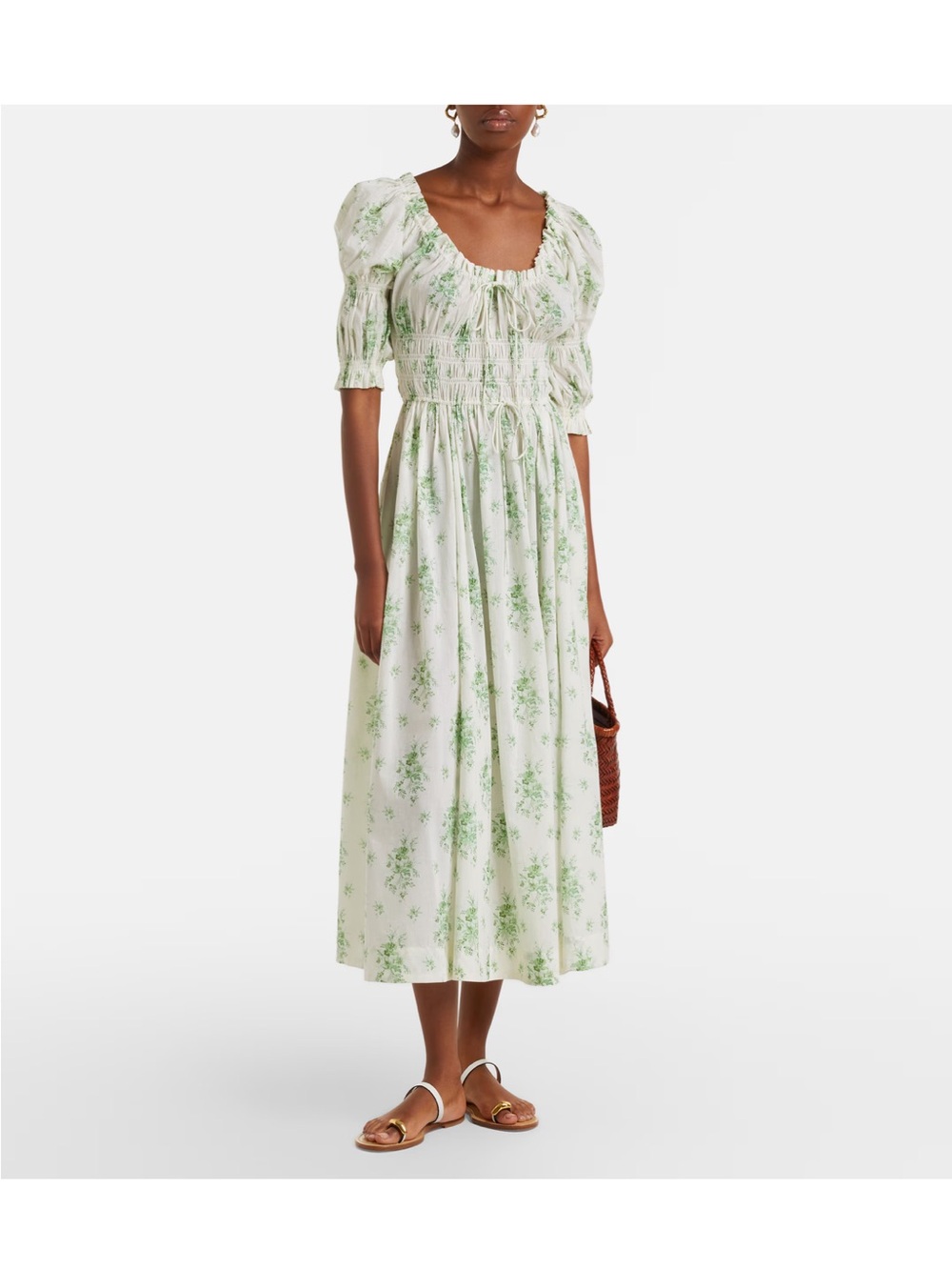Doen Ischia gathered floral cotton midi dress-sz S